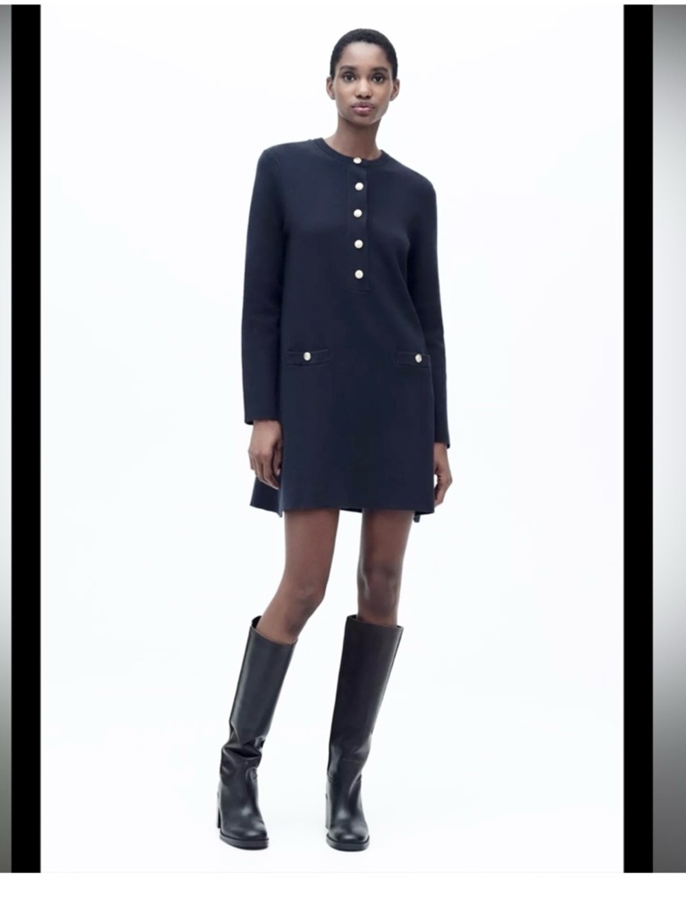 Zara Navy Mini Shift Sweater Dress with Anchor design on Buttons